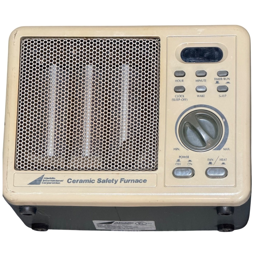 Aladdin Ceramic Safety Furnace Heater 43005 Vintage 1989 Gray 1500W Timer Retro